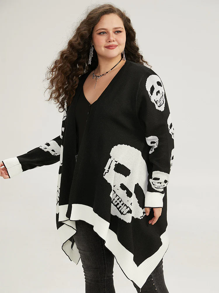 Supersoft Essentials Halloween Skull Asymmetrical Hem Cardigan - Image 4