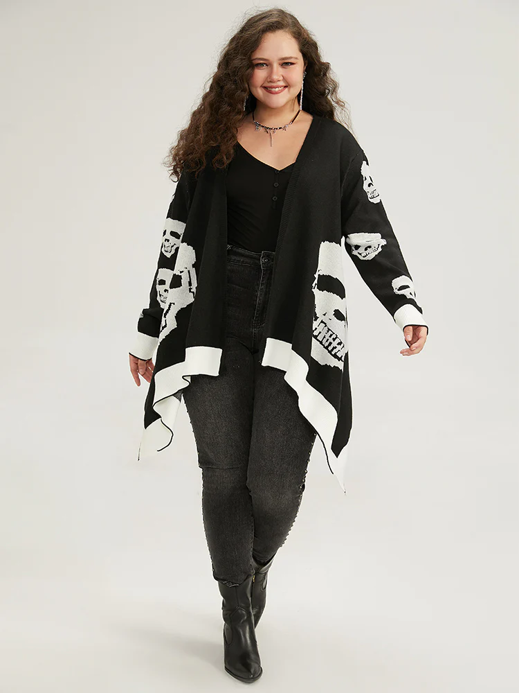 Supersoft Essentials Halloween Skull Asymmetrical Hem Cardigan - Image 5