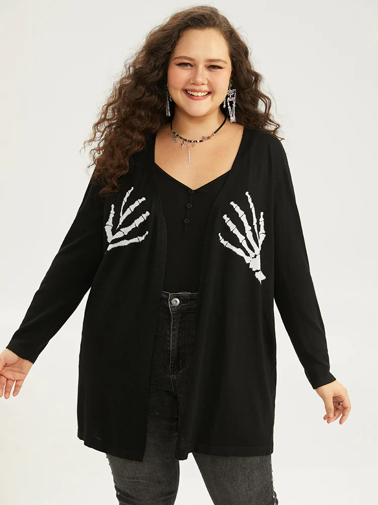 Supersoft Essentials Halloween Skull Print Open Front Cardigan - Image 6