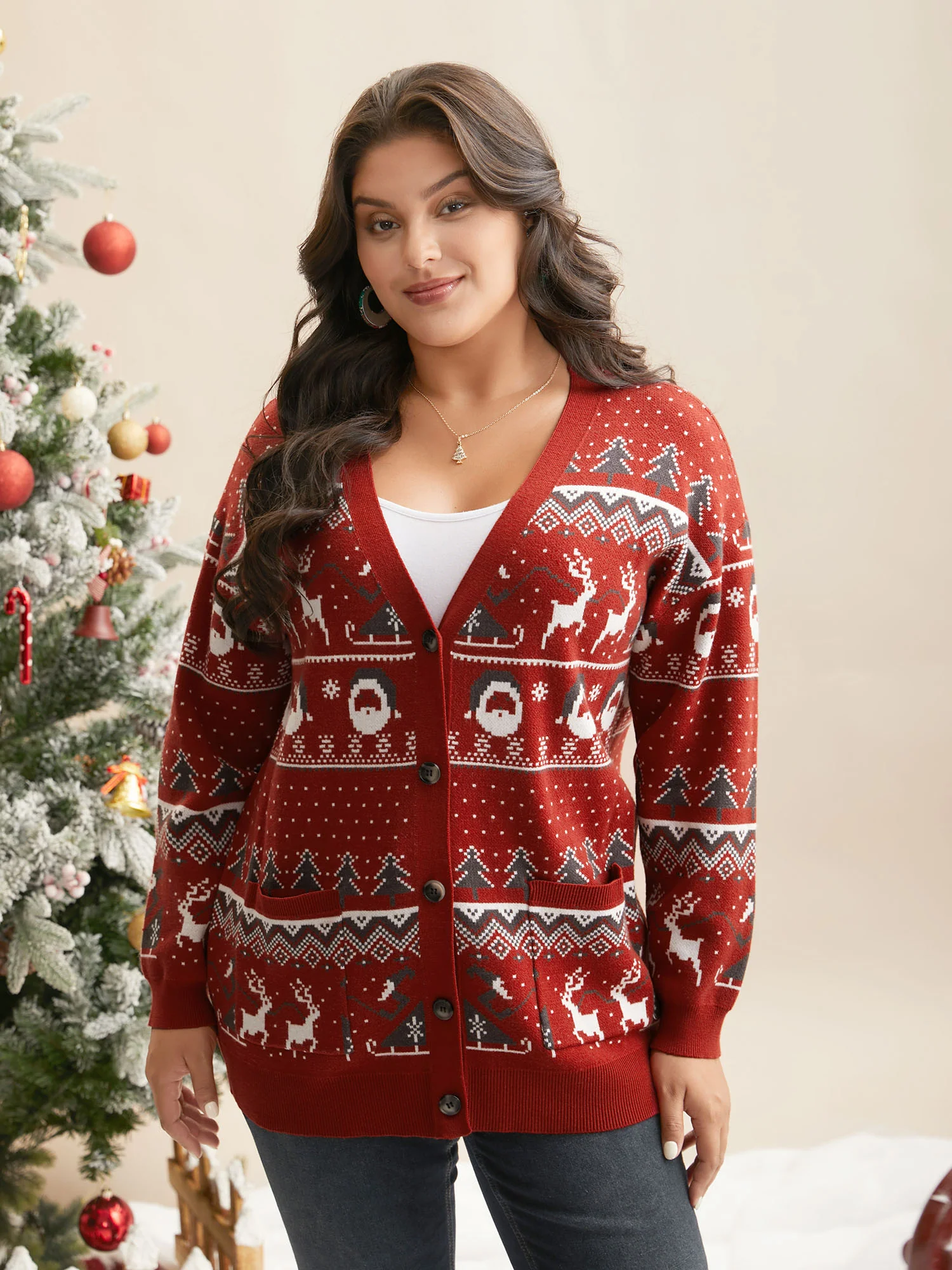Supersoft Essentials Home-for-Holidays Button-Front Cardigan - Image 3