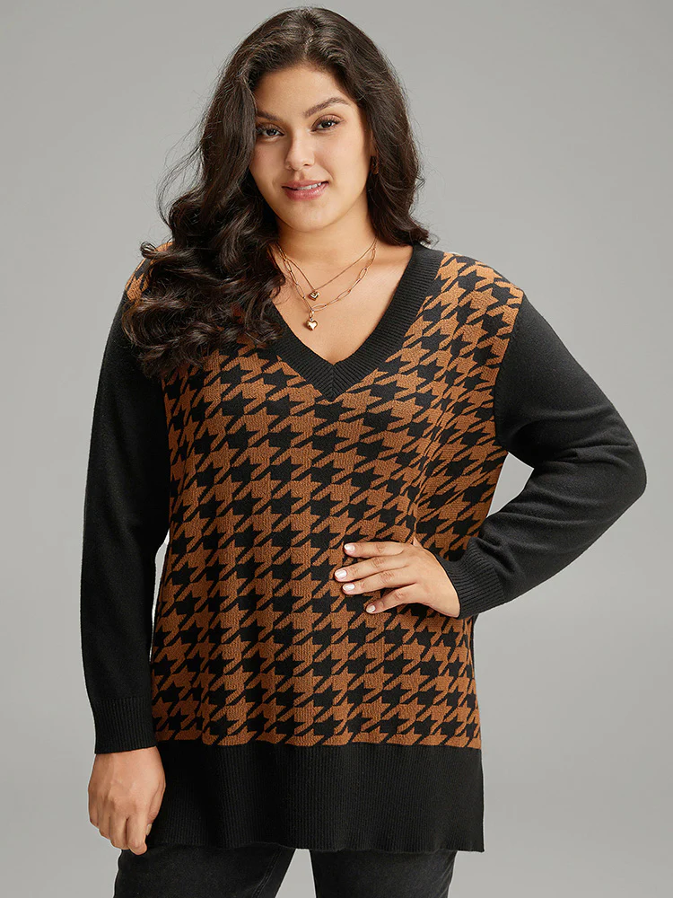 Supersoft Essentials Houndstooth Patchwork Pullover - Image 3
