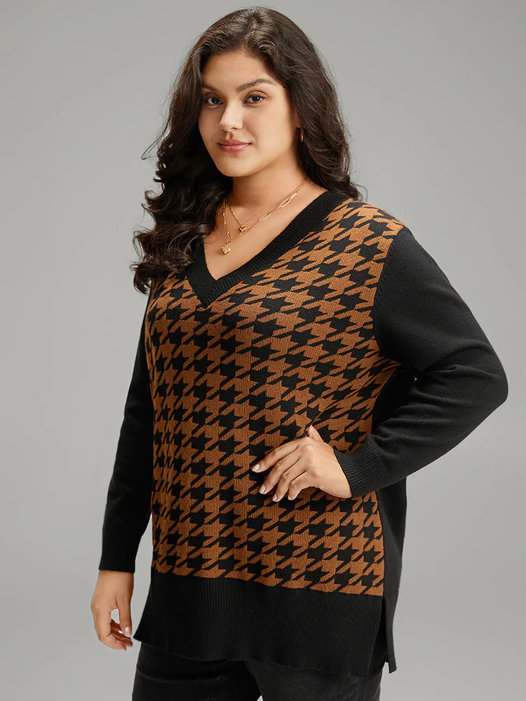 Supersoft Essentials Houndstooth Patchwork Pullover - Image 4