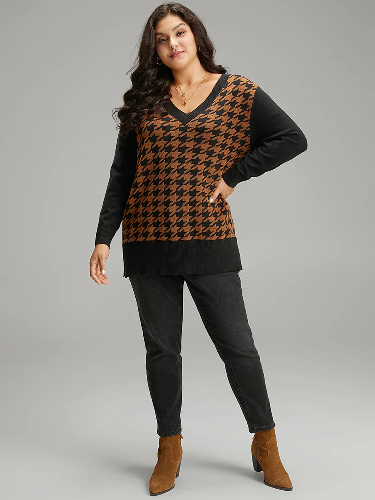 Supersoft Essentials Houndstooth Patchwork Pullover - Image 5