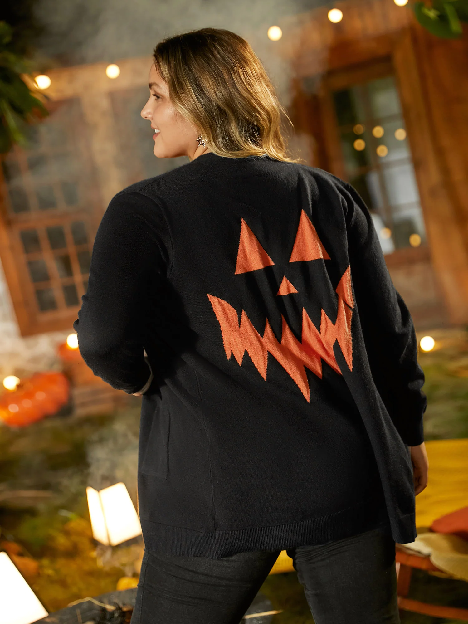 Supersoft Essentials Jack-o-Lantern Jacquard Back Printed Cardigan - Image 4