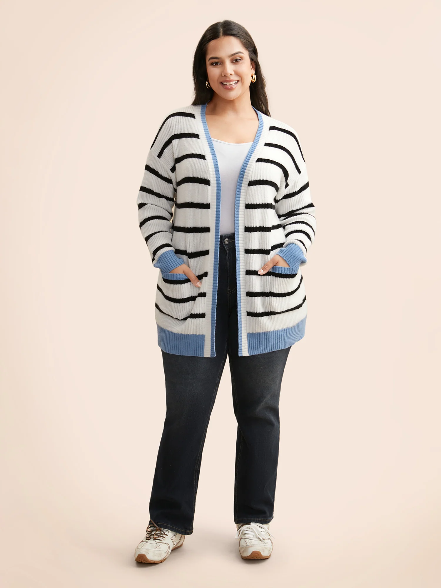 Supersoft Essentials Kimono Collar Contrast Striped Cardigan - Image 3