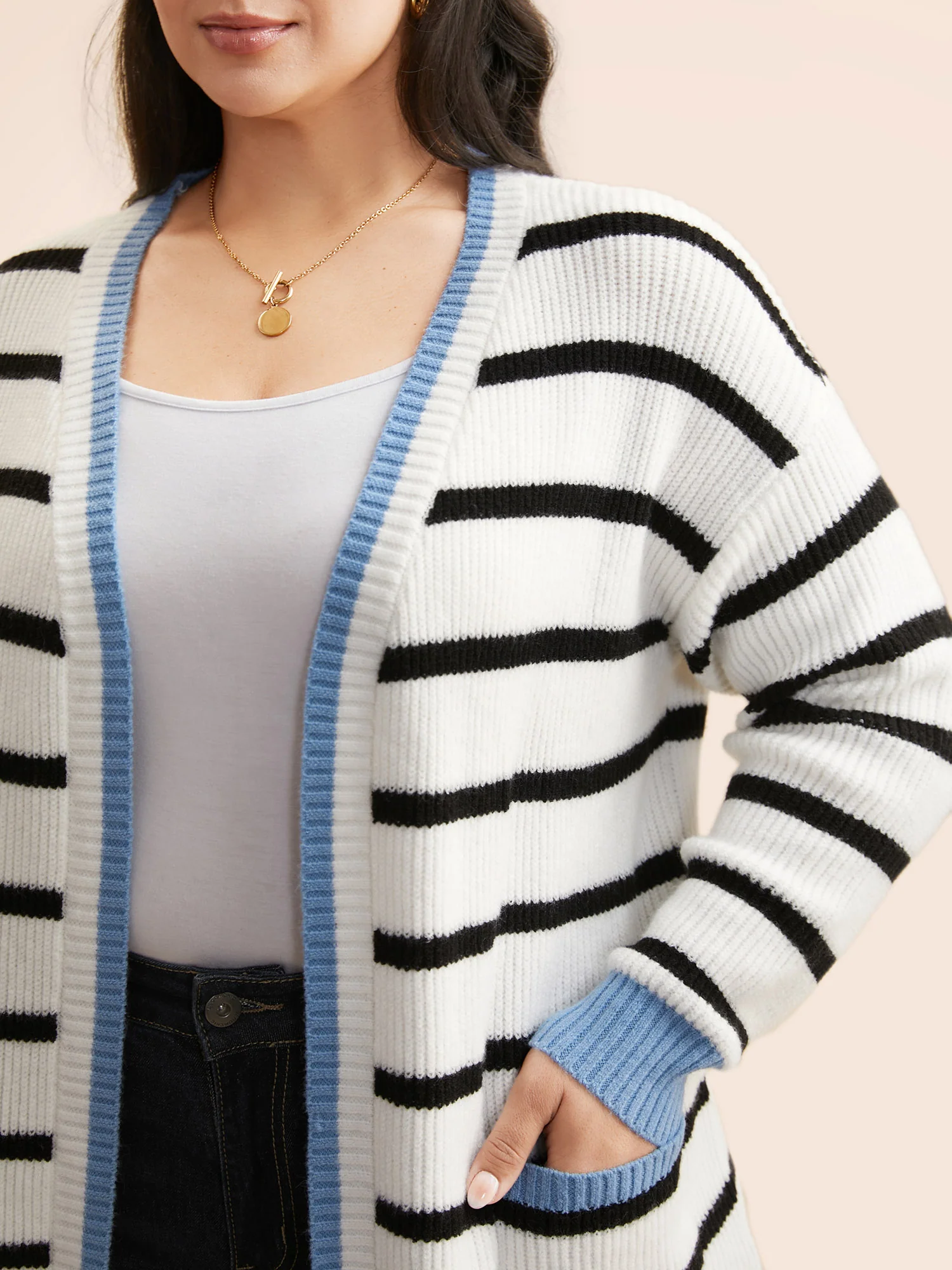 Supersoft Essentials Kimono Collar Contrast Striped Cardigan - Image 4