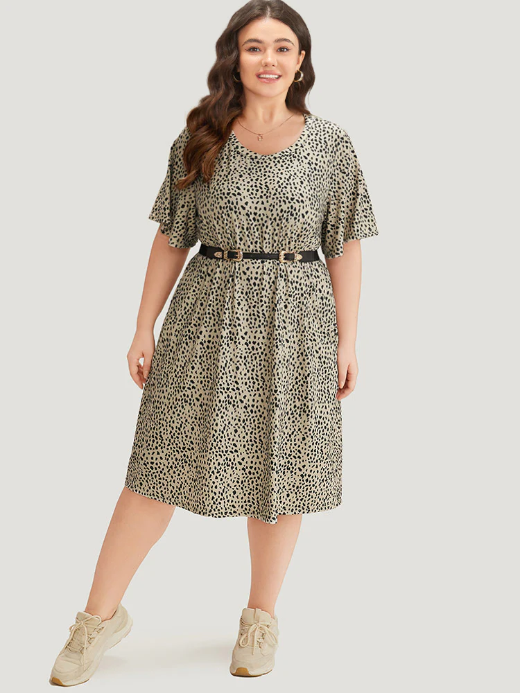 Supersoft Essentials Leopard Print Pocket Crew Neck Flutter Sleeve Dress - Image 5