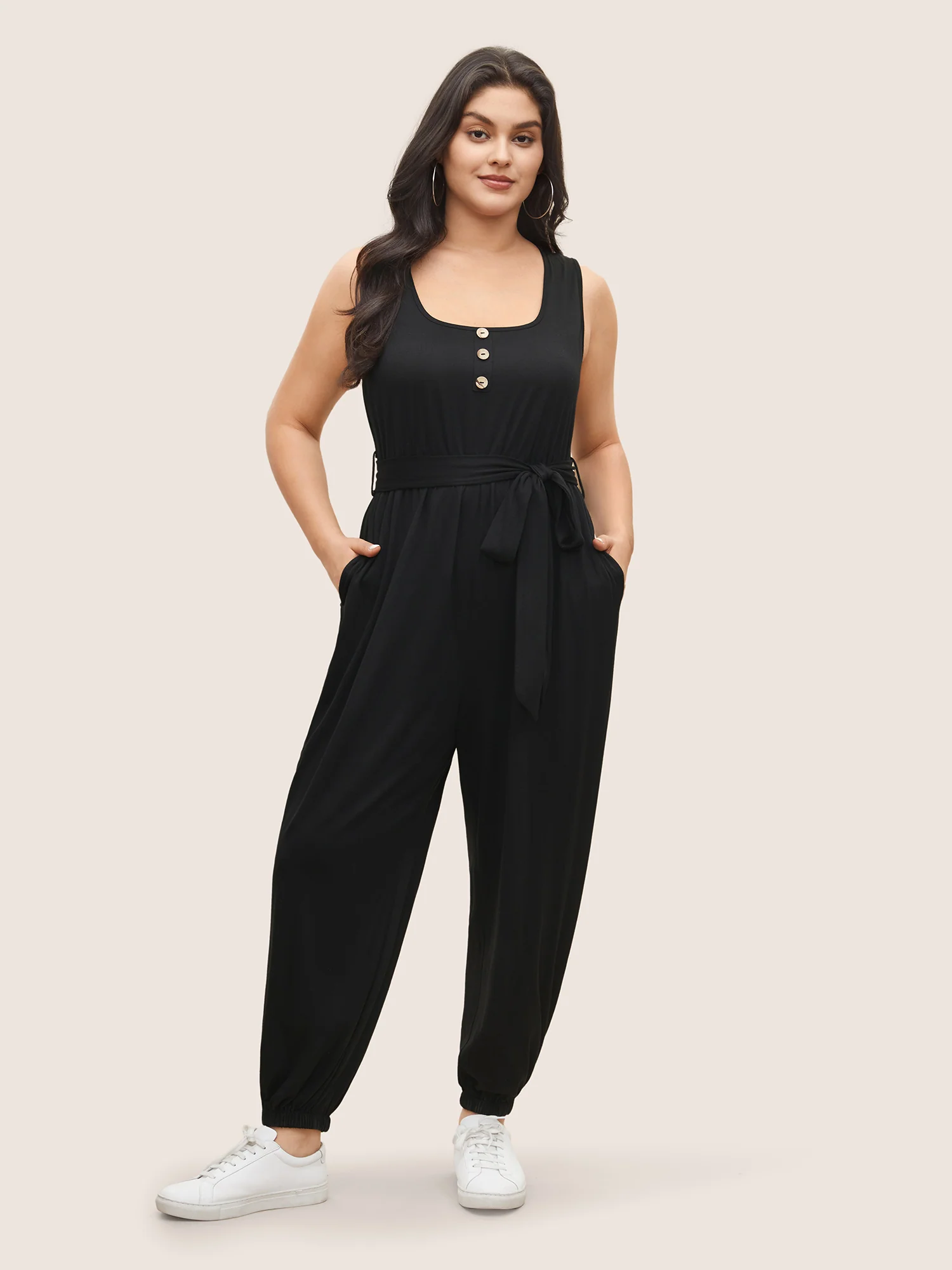 Supersoft Essentials Plain Button Detail Belted Jumpsuit