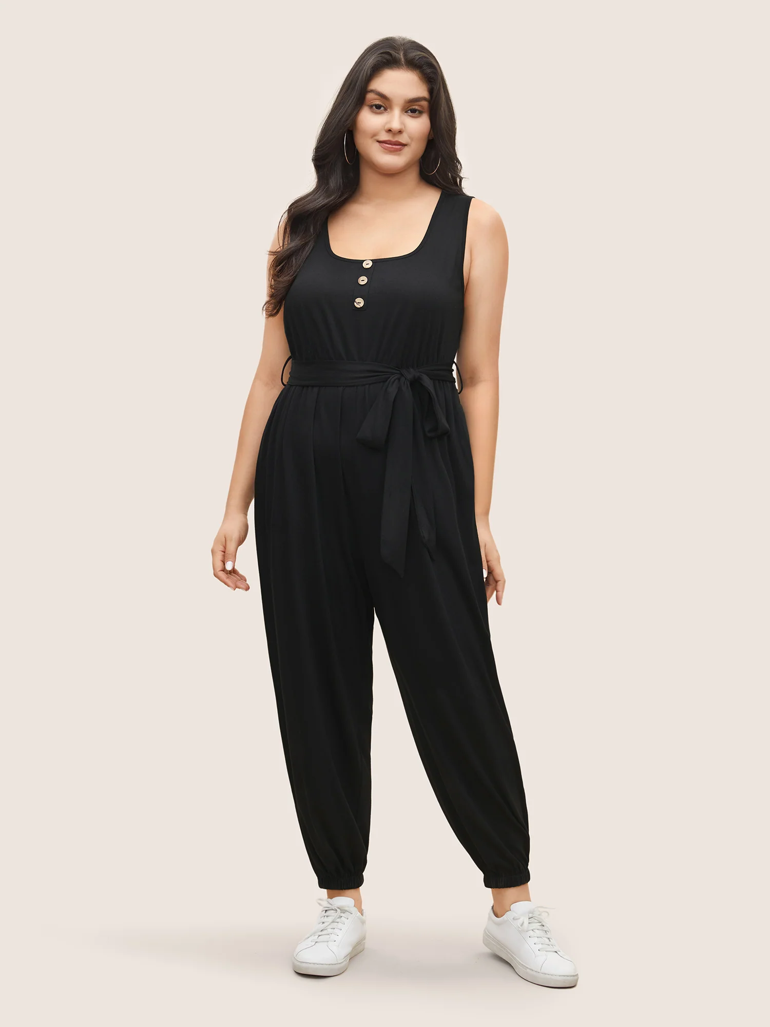 Supersoft Essentials Plain Button Detail Belted Jumpsuit - Image 2