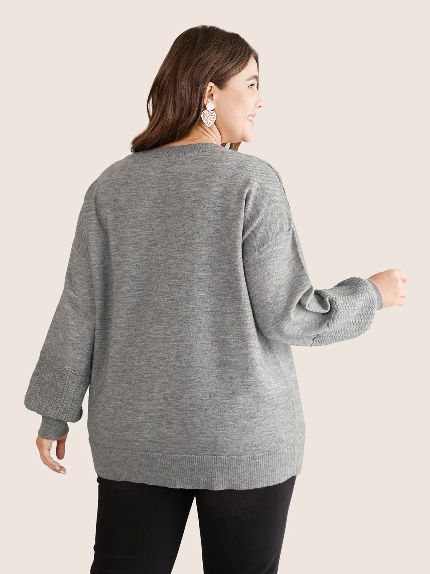Supersoft Essentials Plain Hollow Out Puff Sleeve Pullover - Image 2