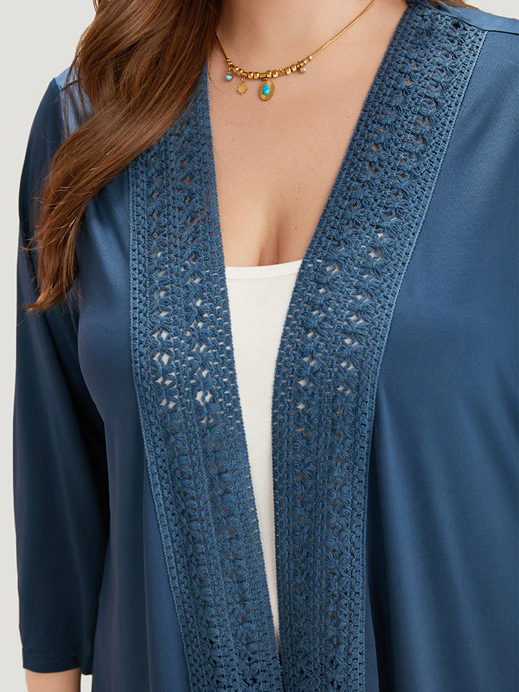 Supersoft Essentials Plain Lace Patchwork Open Front Kimono - Image 7