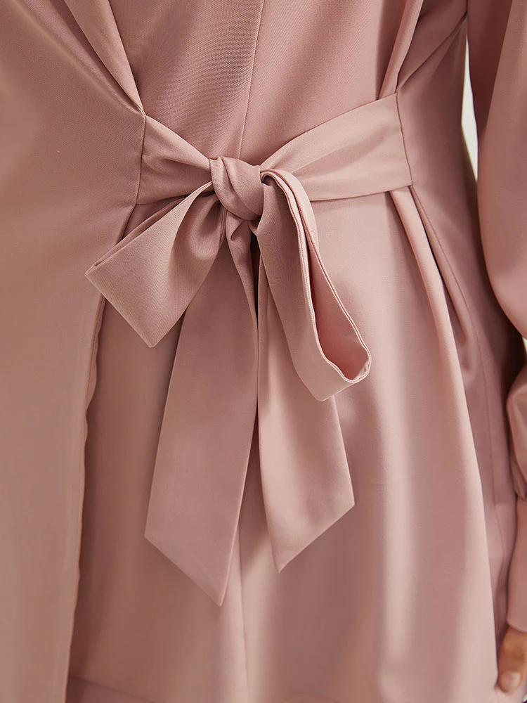 Plain Lapel Collar Asymmetrical Knot Blazer - Image 10