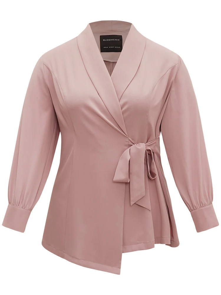 Plain Lapel Collar Asymmetrical Knot Blazer - Image 11