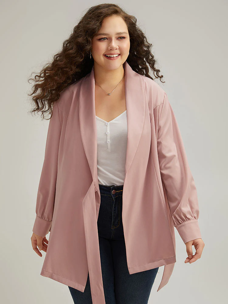 Plain Lapel Collar Asymmetrical Knot Blazer - Image 3
