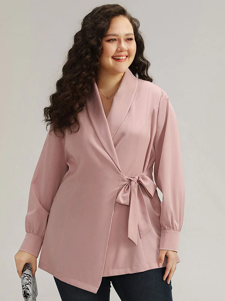 Plain Lapel Collar Asymmetrical Knot Blazer - Image 4