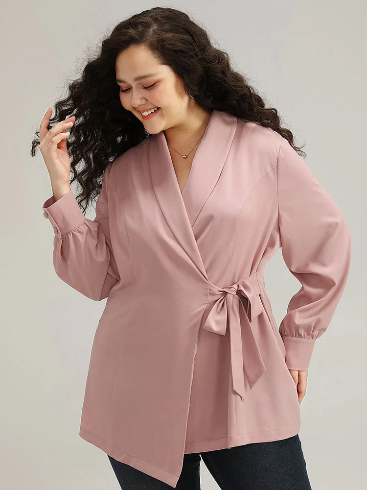 Plain Lapel Collar Asymmetrical Knot Blazer - Image 5