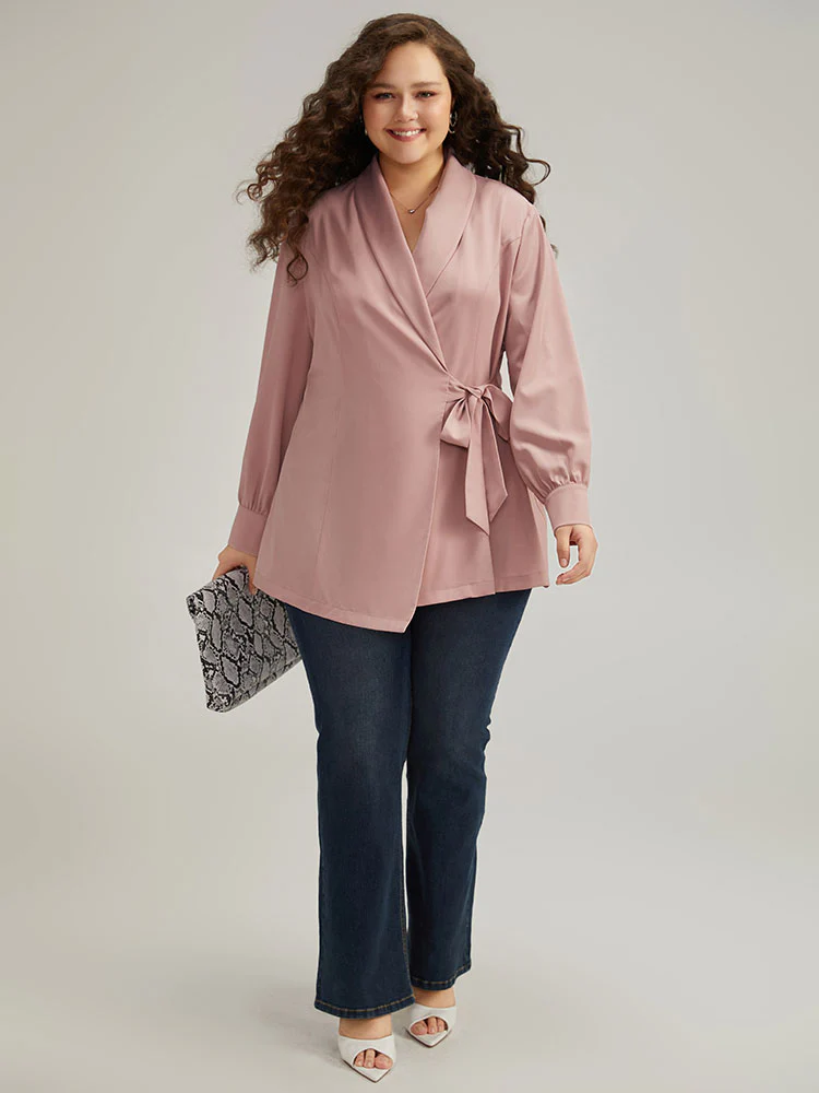 Plain Lapel Collar Asymmetrical Knot Blazer - Image 6