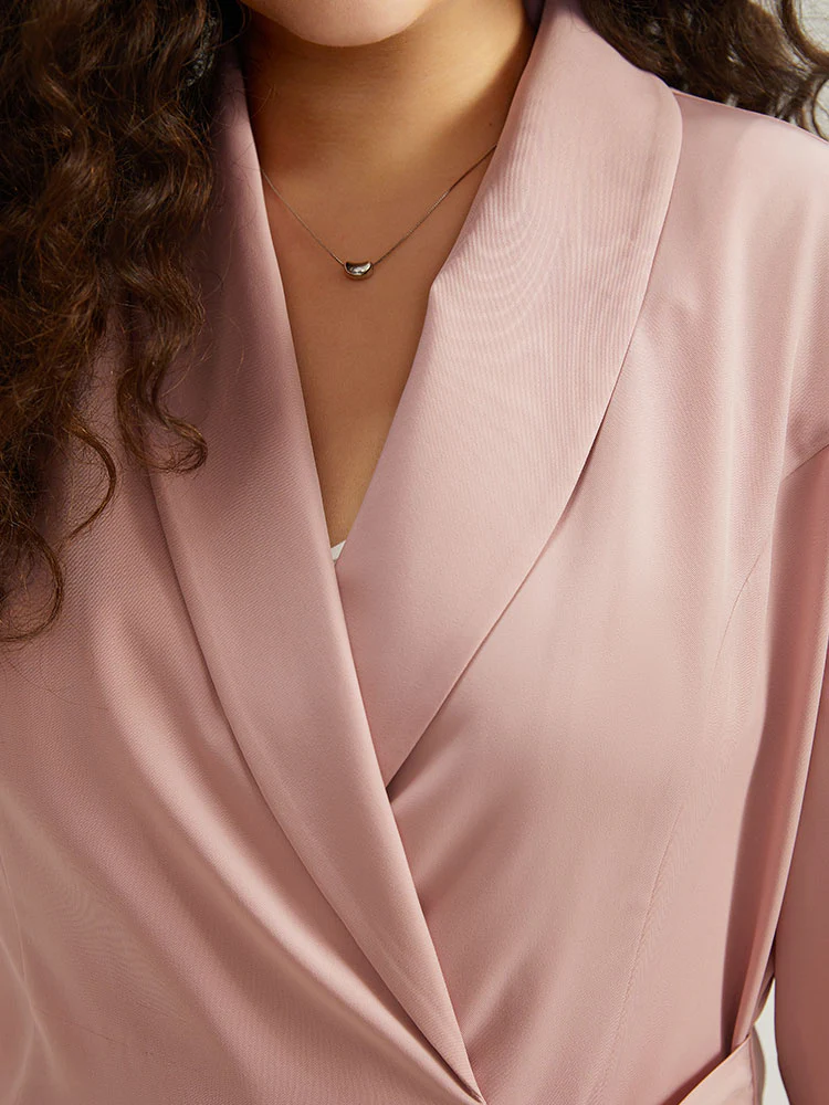 Plain Lapel Collar Asymmetrical Knot Blazer - Image 8