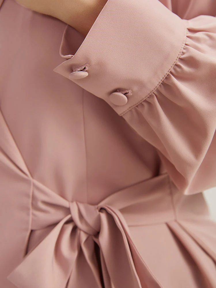 Plain Lapel Collar Asymmetrical Knot Blazer - Image 9