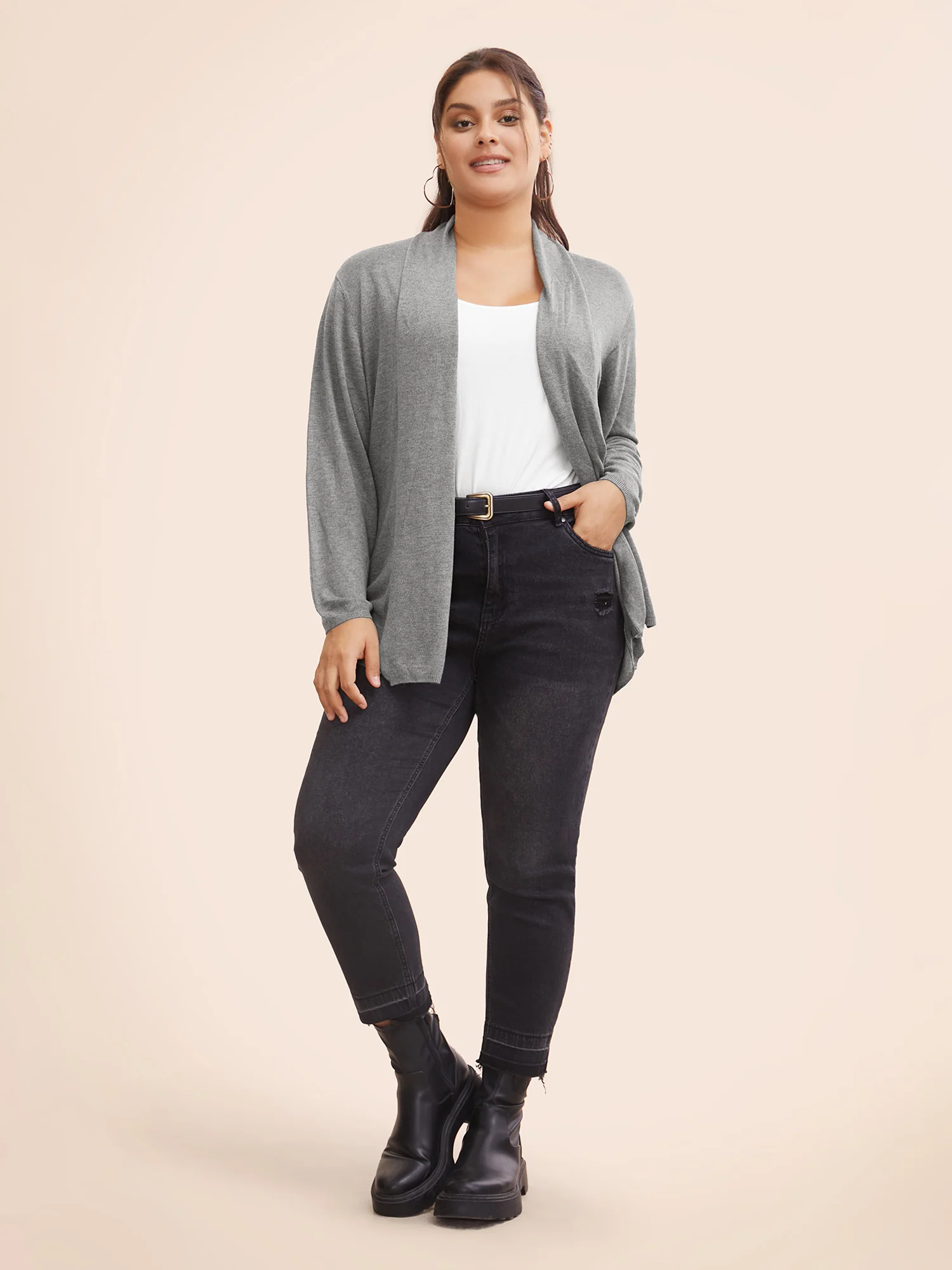 Supersoft Essentials Plain Lapel Collar Drape Cardigan - Image 4