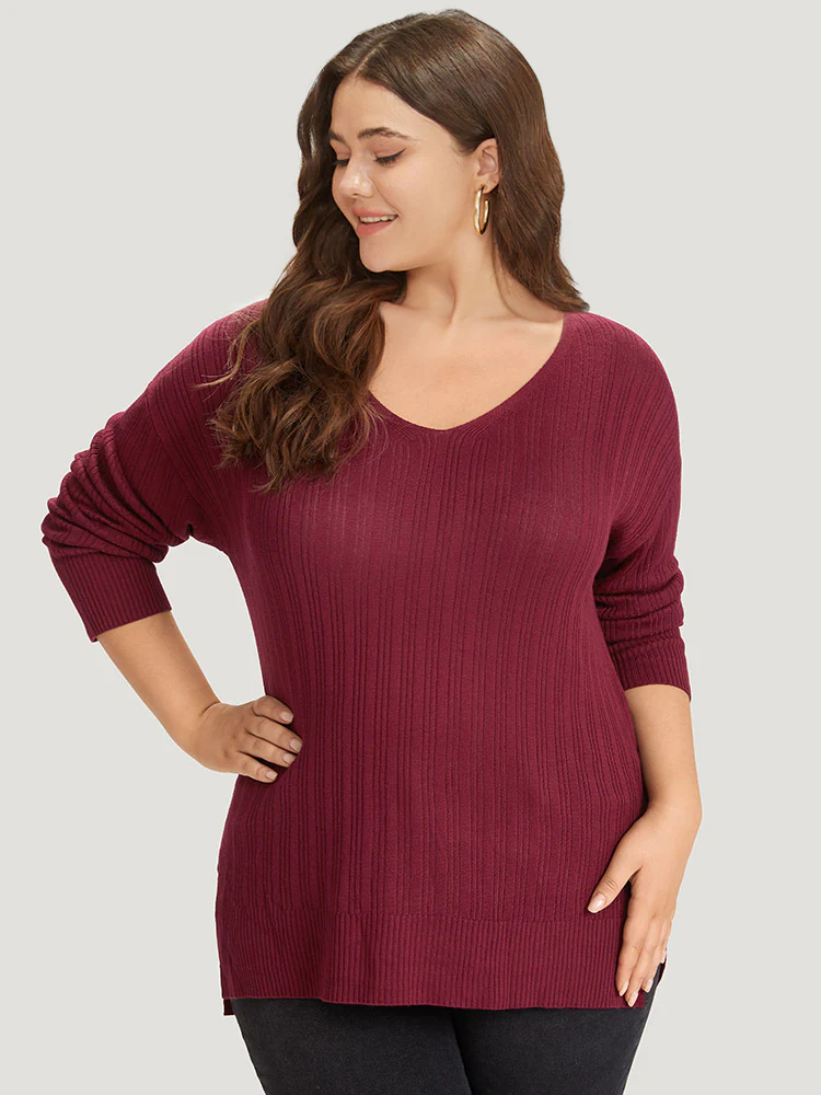 Supersoft Essentials Plain Rib Knit Split Side Pullover - Image 4