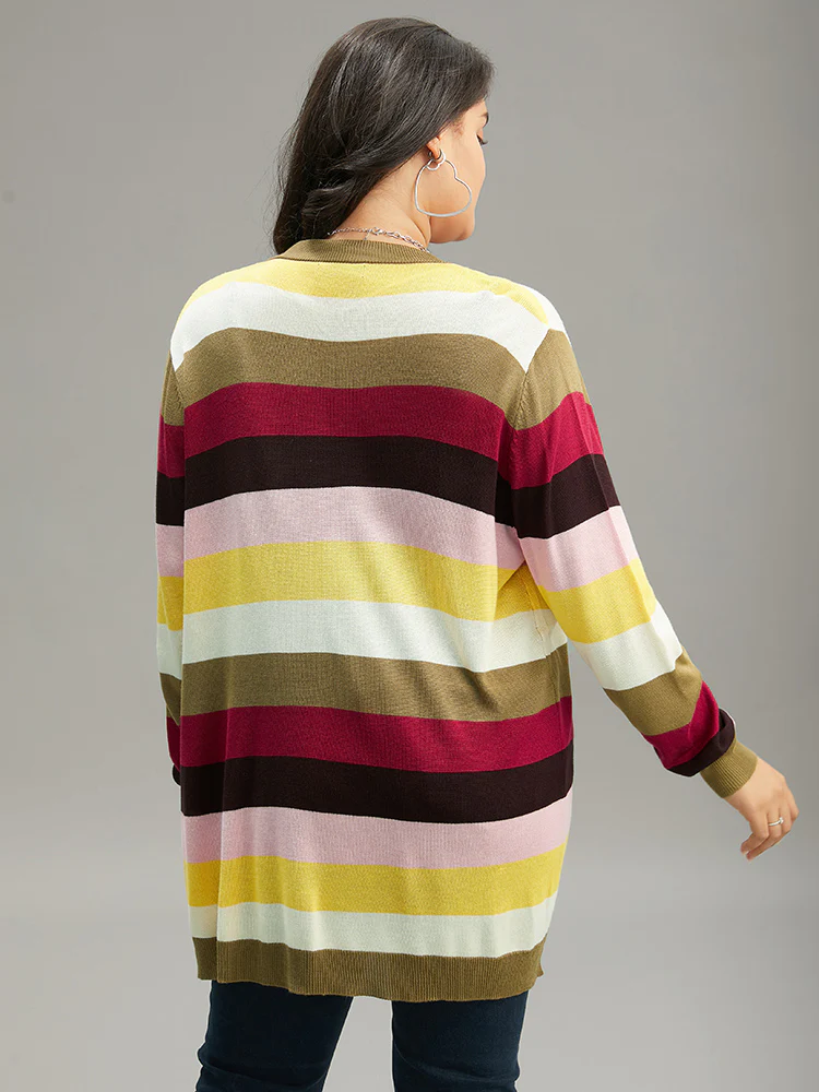 Supersoft Essentials Rainbow Striped Patched Pocket Open Front Cardigan - Image 2