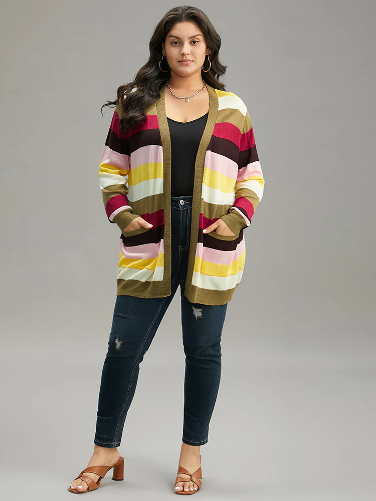 Supersoft Essentials Rainbow Striped Patched Pocket Open Front Cardigan - Image 5