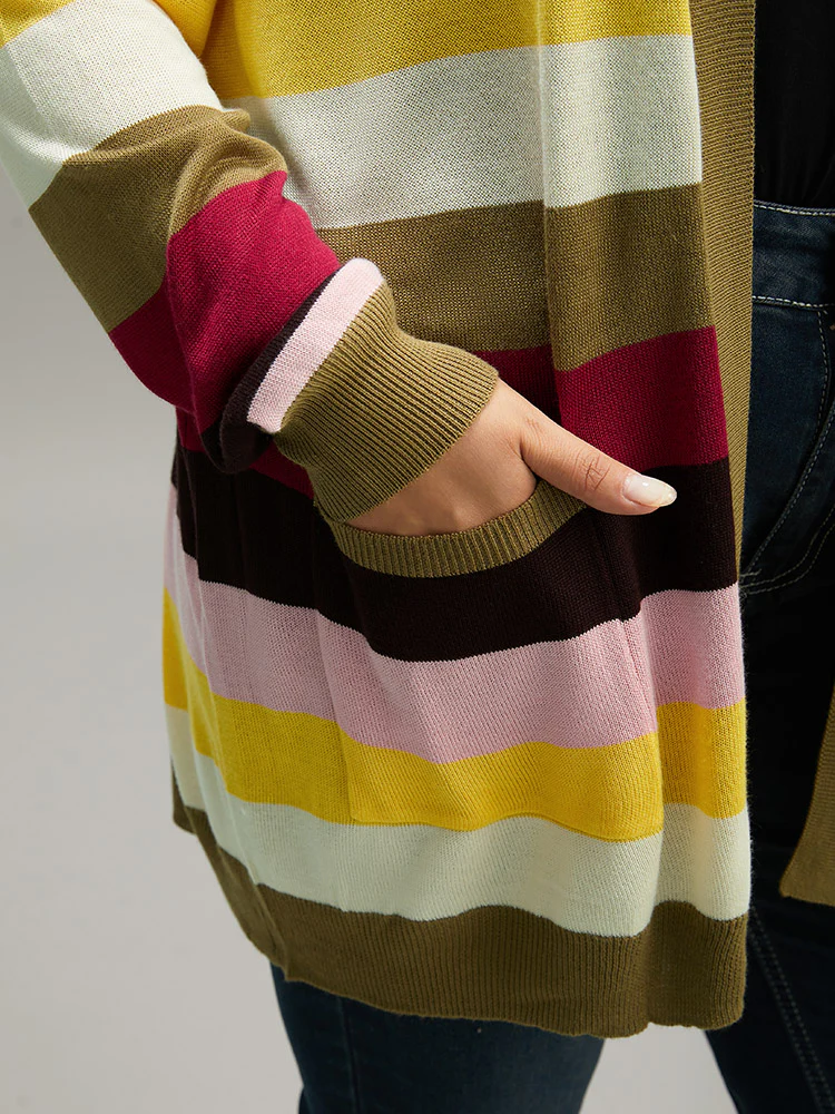 Supersoft Essentials Rainbow Striped Patched Pocket Open Front Cardigan - Image 6