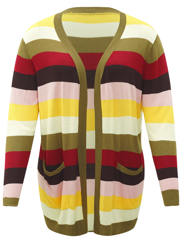 Supersoft Essentials Rainbow Striped Patched Pocket Open Front Cardigan - Image 8