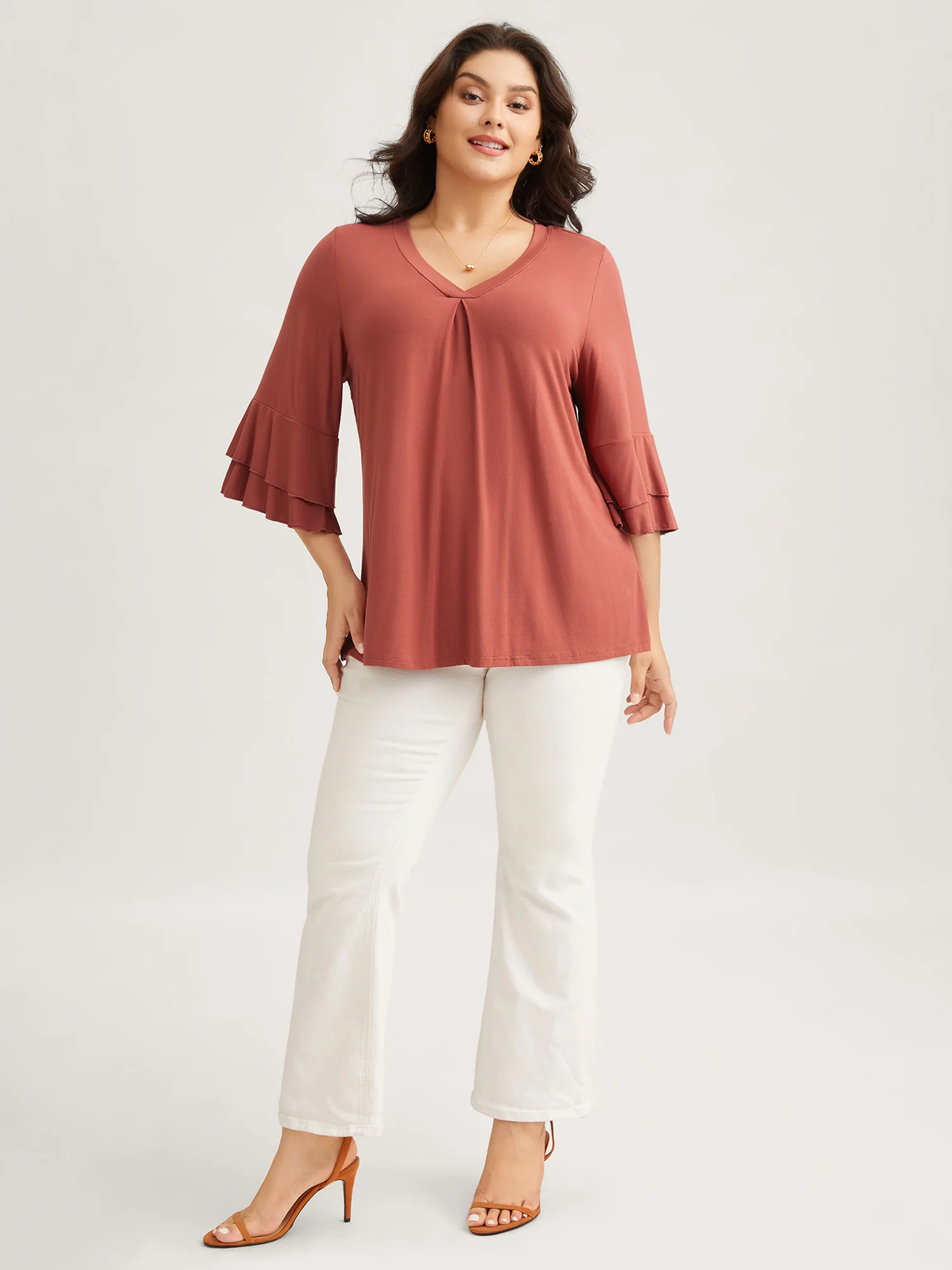 Supersoft Essentials Ruffle Layered Sleeve Pleated T-shirt - Image 30
