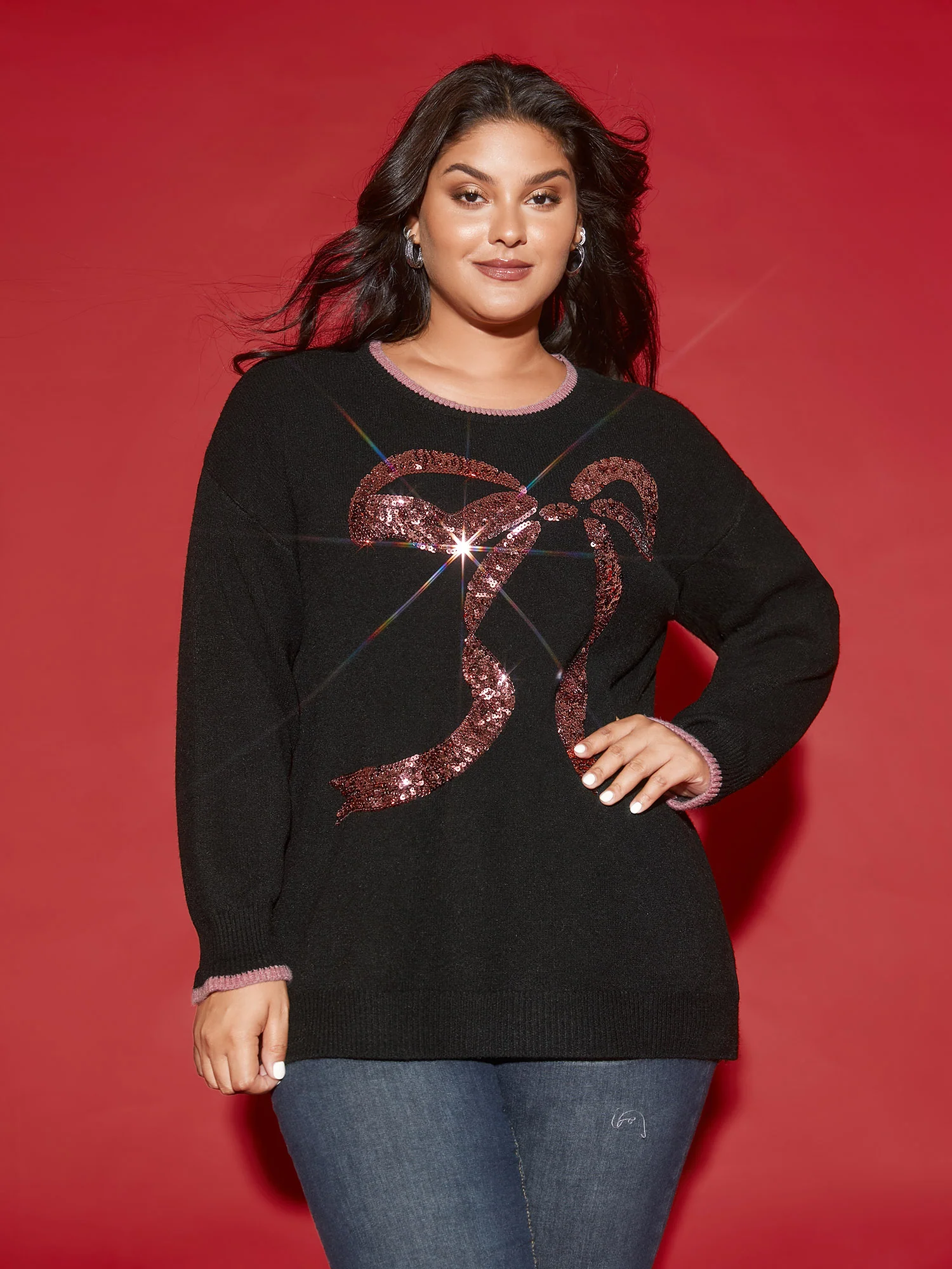 Supersoft Essentials Sequin Embroidery Bow Detail Pullover - Image 4
