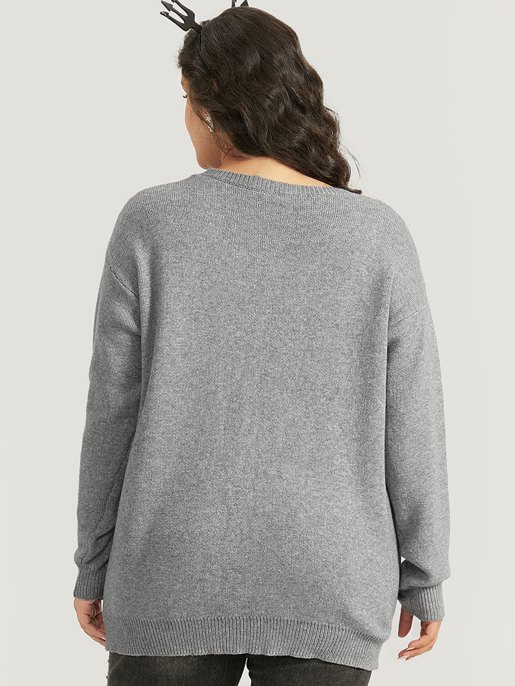 Halloween Supersoft Essentials Skull Print Striped Round Neck Pullover - Image 2