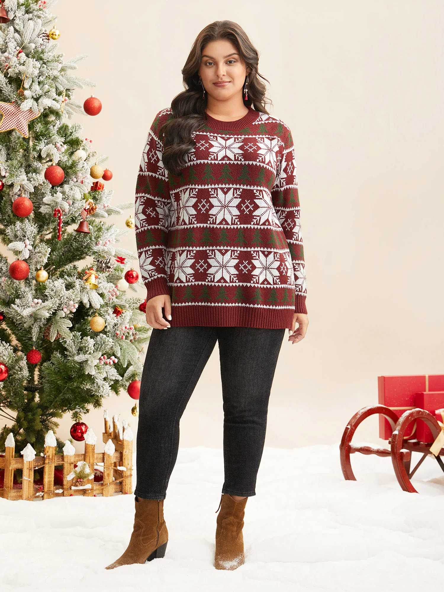 Supersoft Essentials Snowflakes Pattern Ribbed Pullover - Image 5
