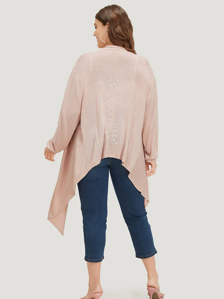 Supersoft Essentials Solid Asymmetrical Hem Lapel Collar Cardigan - Image 2