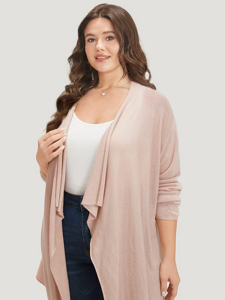 Supersoft Essentials Solid Asymmetrical Hem Lapel Collar Cardigan - Image 3