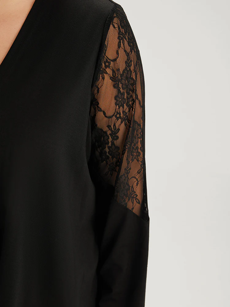 Supersoft Essentials Solid Crochet Lace Mesh Drape Open Front Coat - Image 5