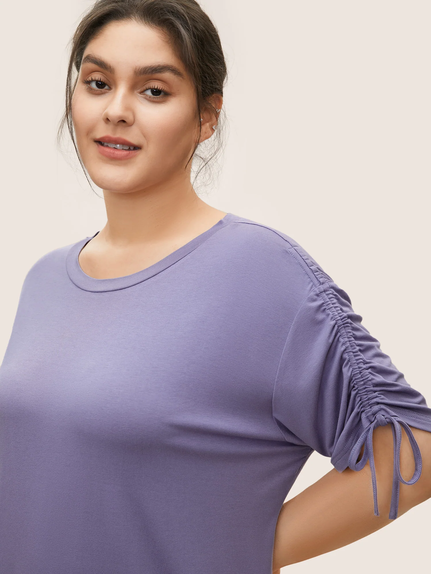 Supersoft Plain Gathered Drawstring Sleeve Pajama Top - Image 2