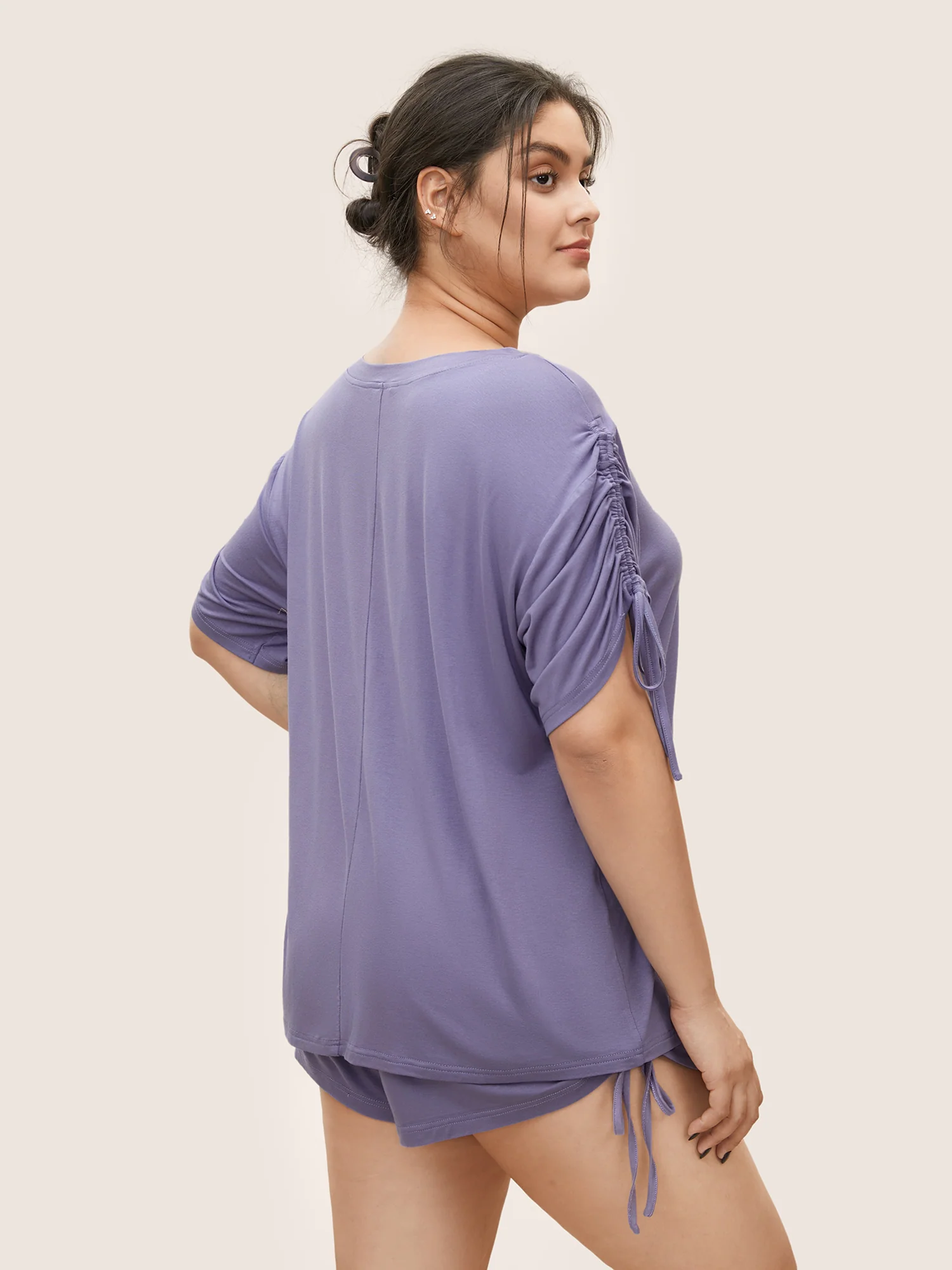 Supersoft Plain Gathered Drawstring Sleeve Pajama Top - Image 4