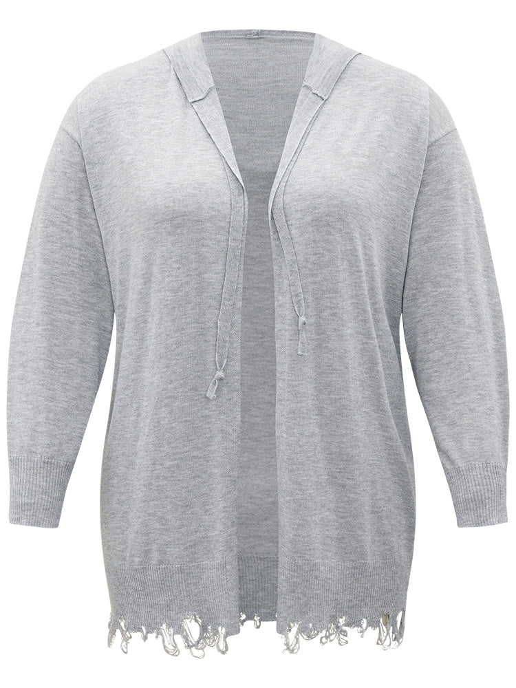 Supersoft Essentials Solid Hooded Raw Hem Drawstring Cardigan - Image 12