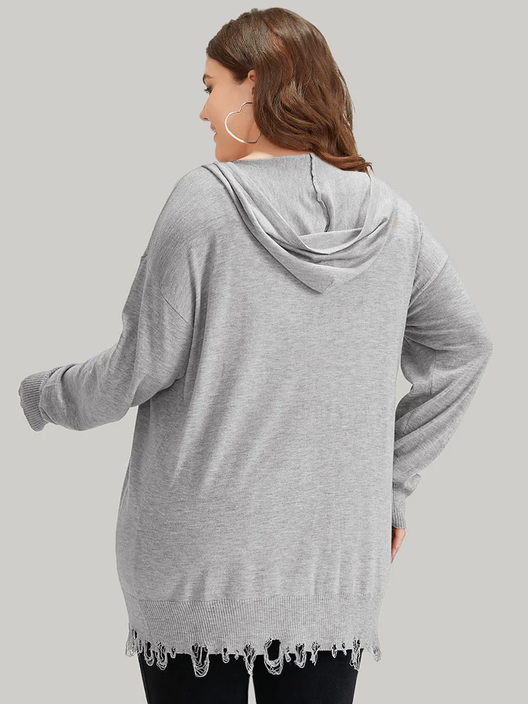 Supersoft Essentials Solid Hooded Raw Hem Drawstring Cardigan - Image 2