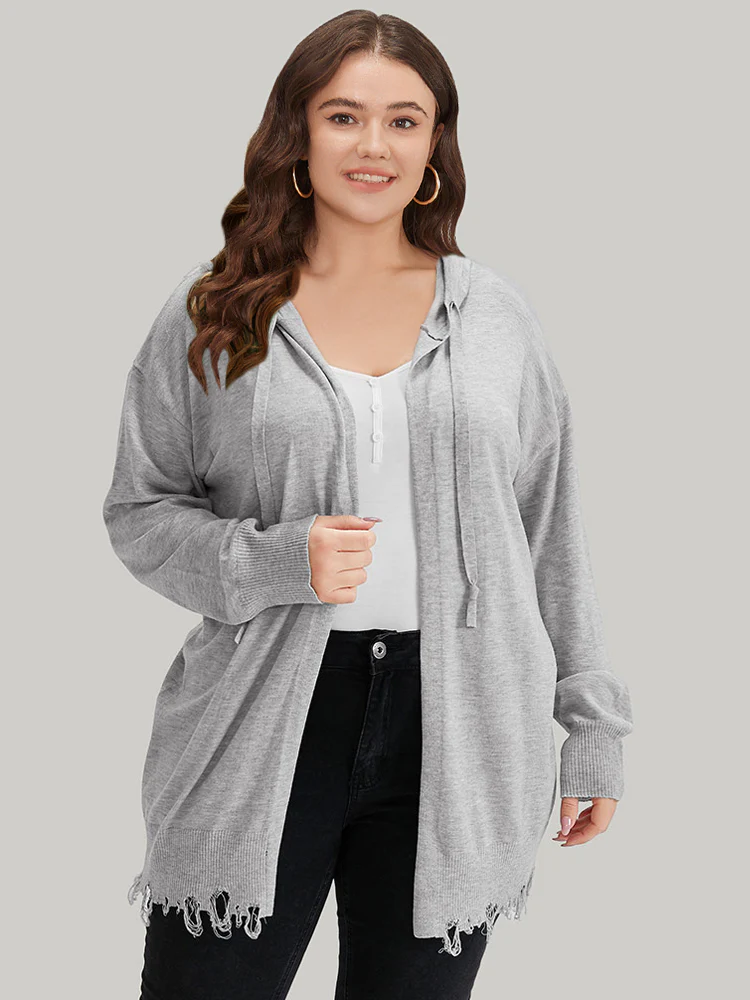Supersoft Essentials Solid Hooded Raw Hem Drawstring Cardigan - Image 6