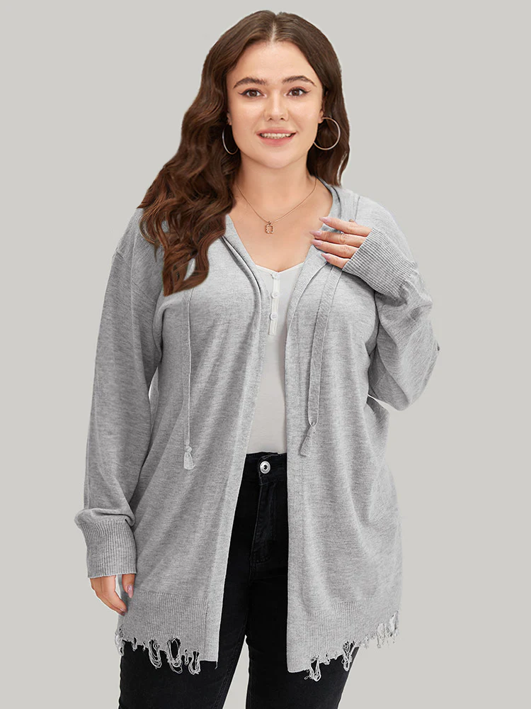 Supersoft Essentials Solid Hooded Raw Hem Drawstring Cardigan - Image 7