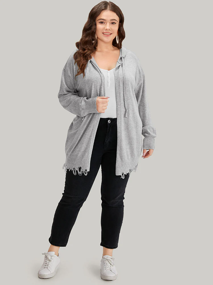 Supersoft Essentials Solid Hooded Raw Hem Drawstring Cardigan - Image 9