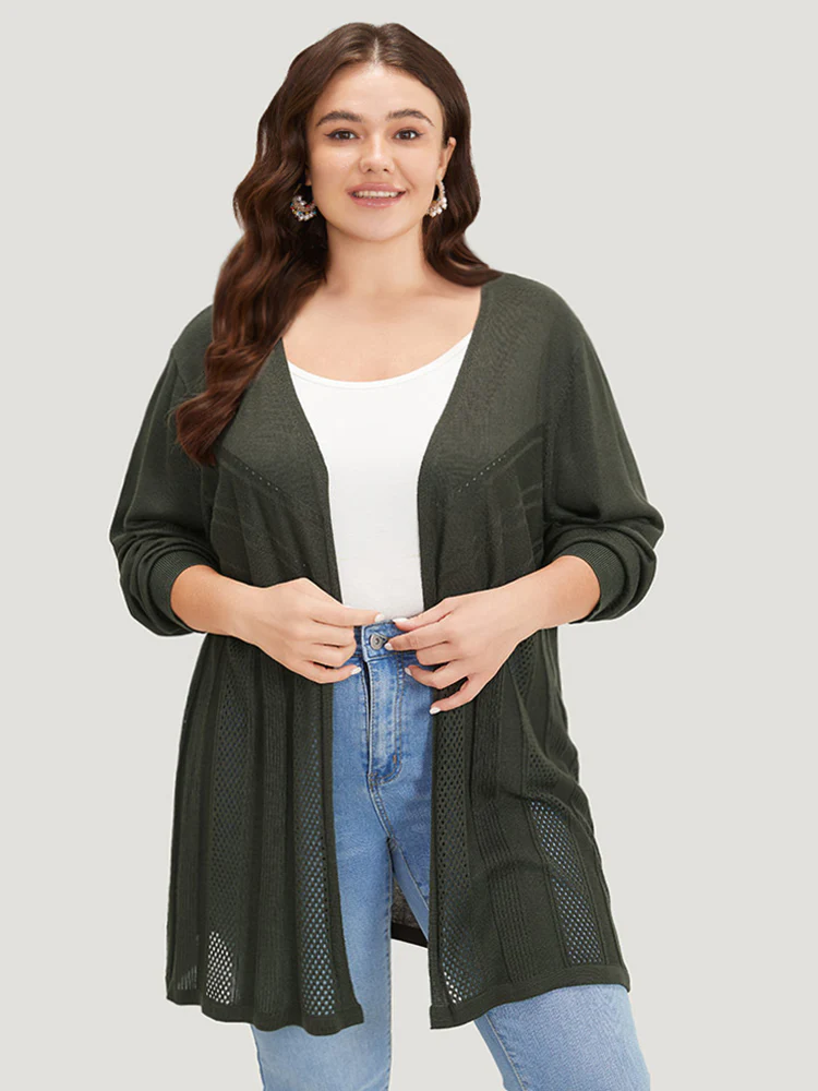 Supersoft Essentials Solid Open Front Geo Eyelet Cardigan