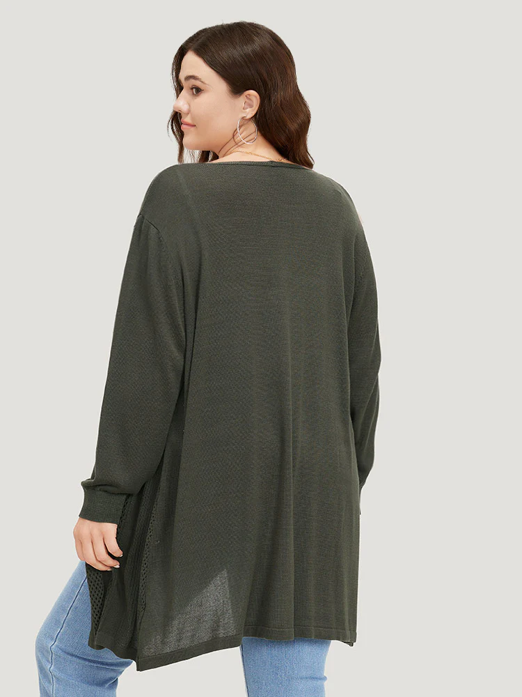 Supersoft Essentials Solid Open Front Geo Eyelet Cardigan - Image 2