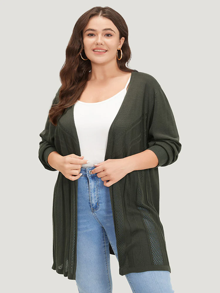 Supersoft Essentials Solid Open Front Geo Eyelet Cardigan - Image 3
