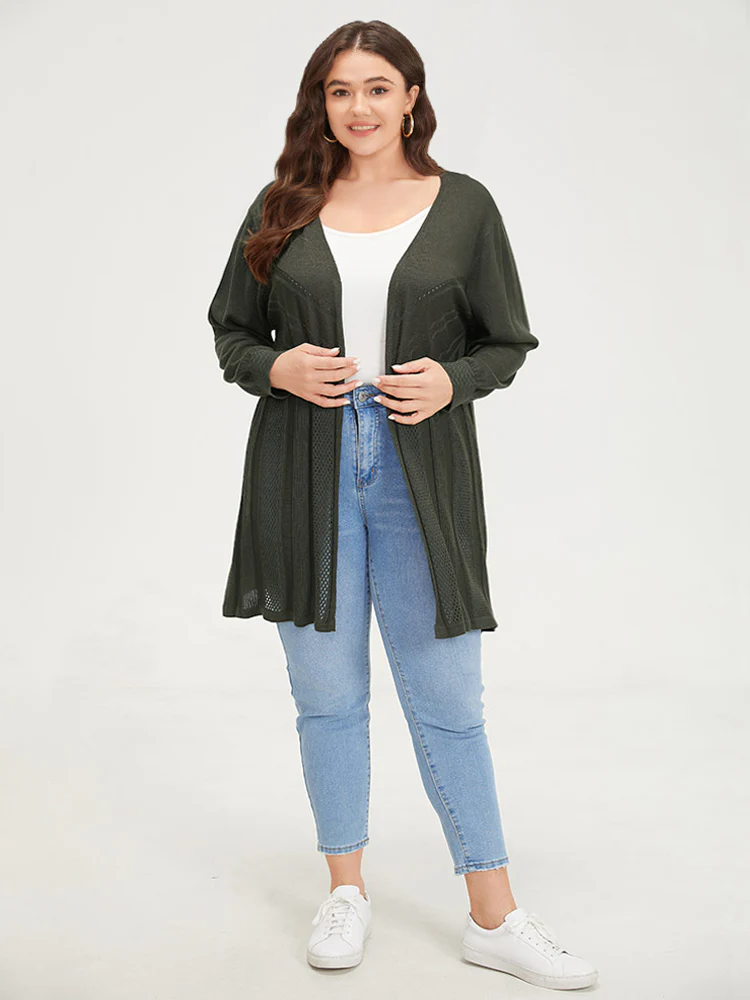 Supersoft Essentials Solid Open Front Geo Eyelet Cardigan - Image 4