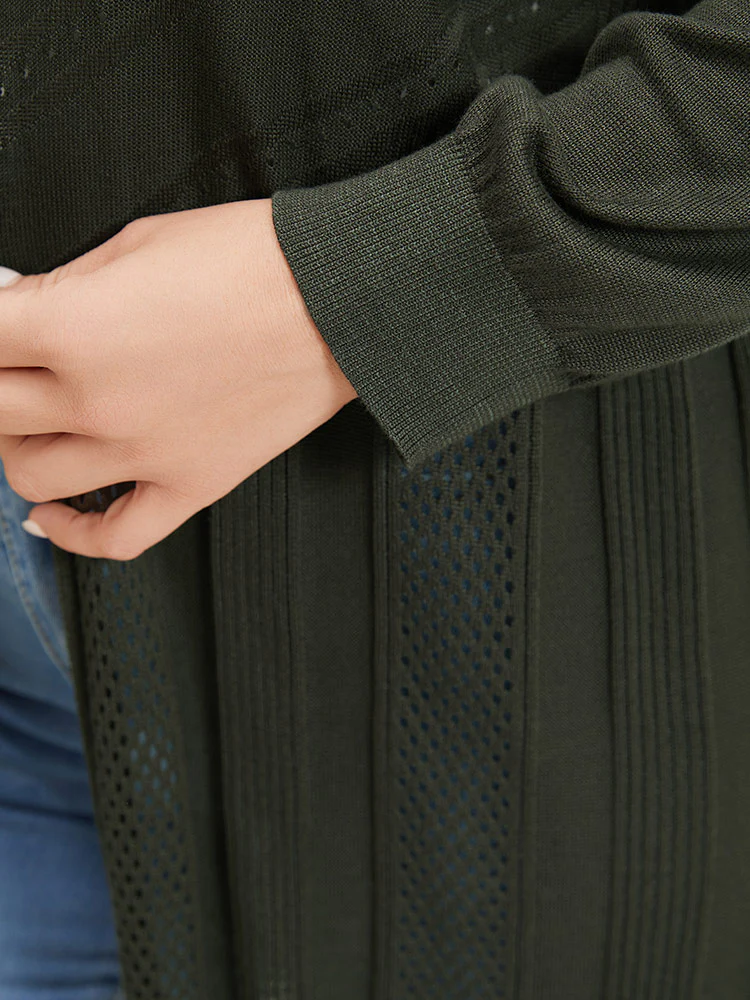 Supersoft Essentials Solid Open Front Geo Eyelet Cardigan - Image 5