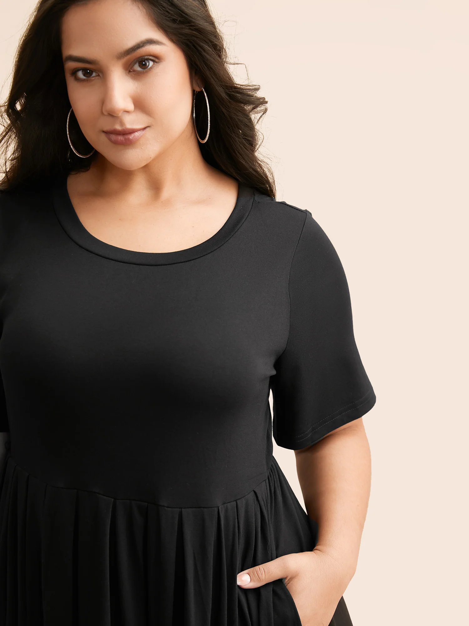 Supersoft Essentials Solid Pleated Round Neck Midi Dress - Image 3