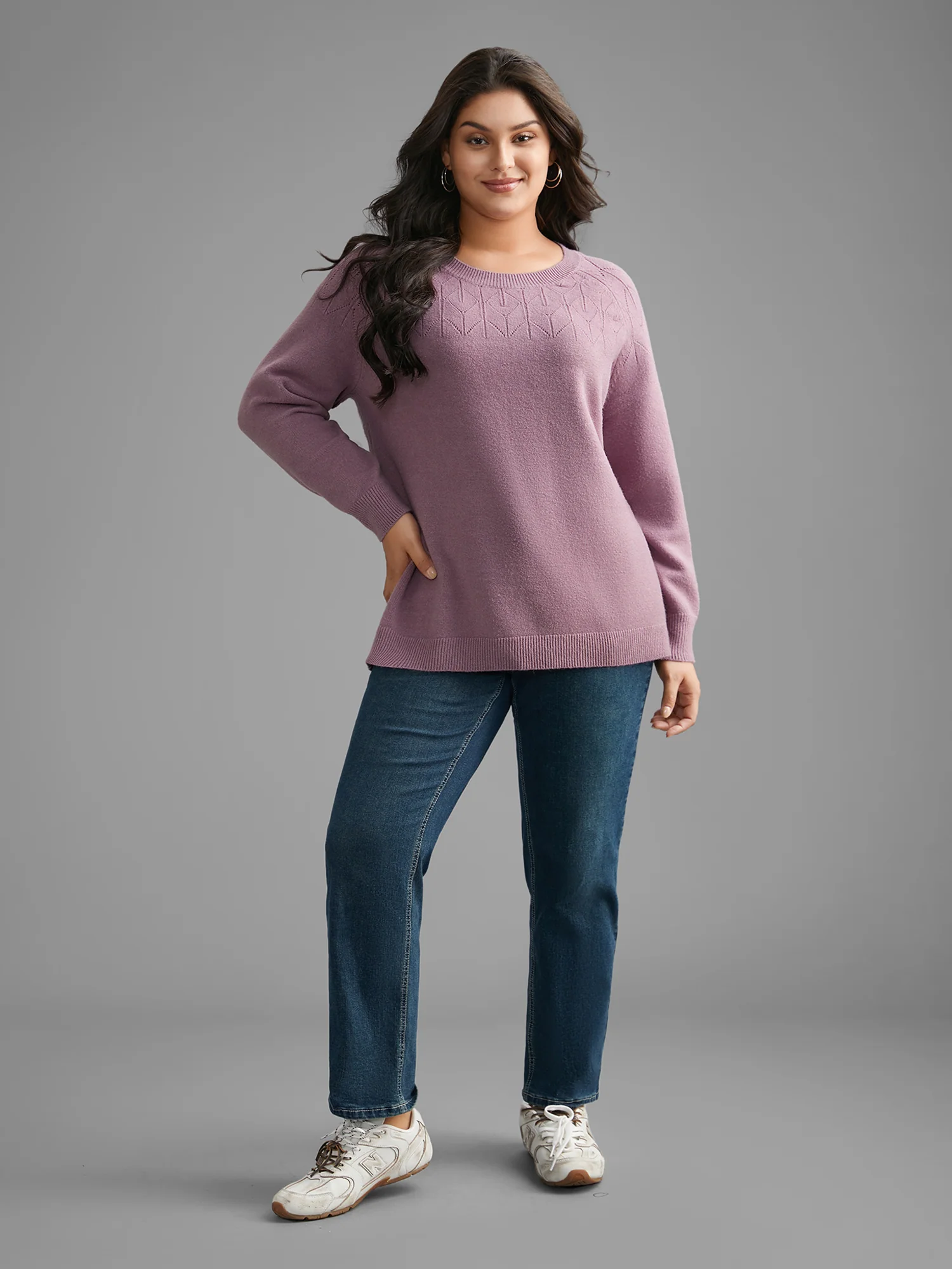 Supersoft Essentials Solid Pointelle Knit Pullover - Image 3